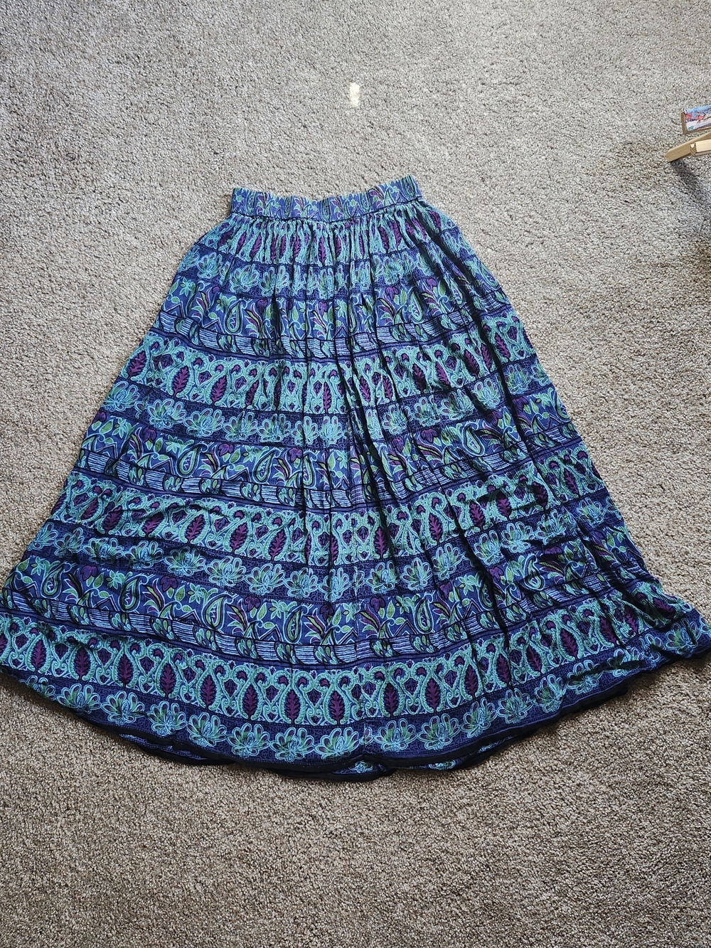 Bohemian Blue & Teal Tiered Maxi Skirt